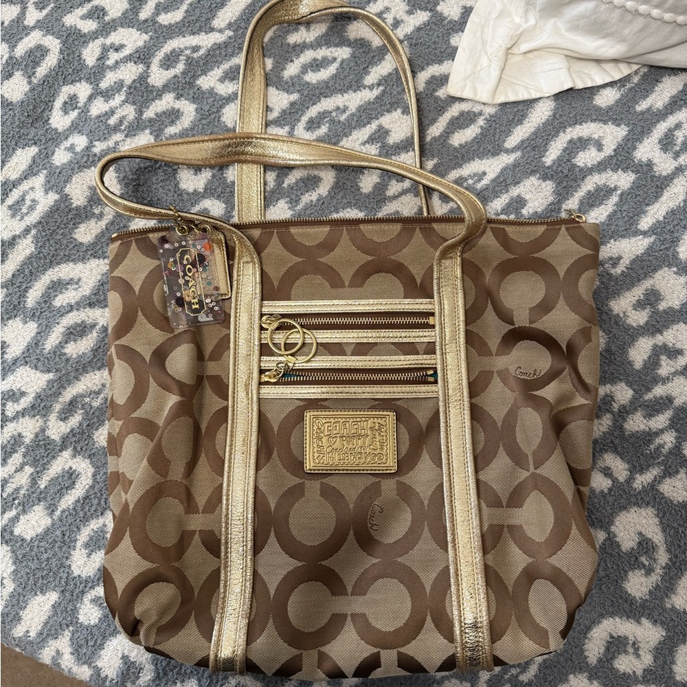 Coach Signature Brown and Gold Tote